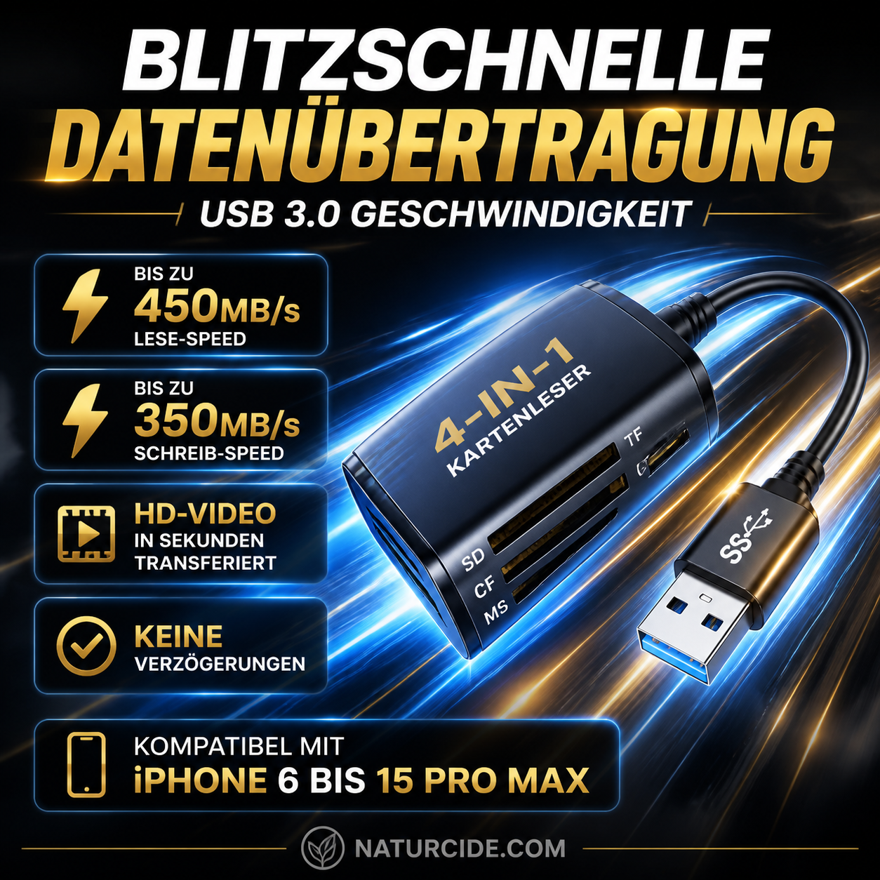 3-in-1 USB-C Speicherkartenleser