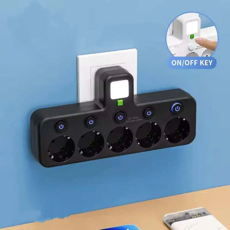 EU-Stecker-Wandler-Steckdose mit 4 Steckdosen, Multi-Port-Wanddose mit unabhängigem Schalter und kleinem Nachtlichtadapter
