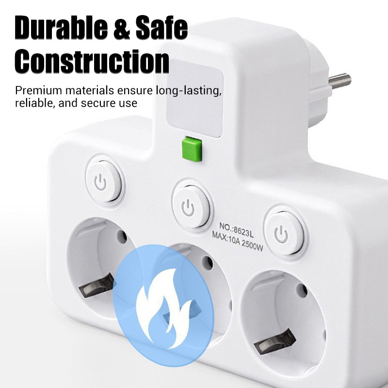 EU-Stecker-Wandler-Steckdose mit 4 Steckdosen, Multi-Port-Wanddose mit unabhängigem Schalter und kleinem Nachtlichtadapter