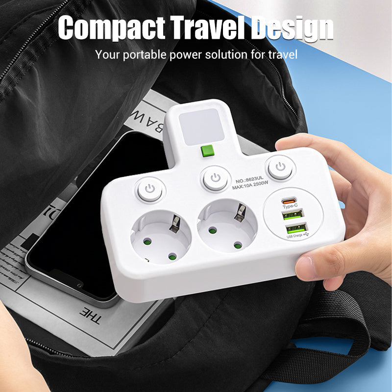 EU-Stecker-Wandler-Steckdose mit 4 Steckdosen, Multi-Port-Wanddose mit unabhängigem Schalter und kleinem Nachtlichtadapter