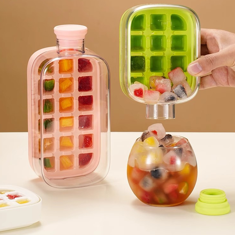 ❄️2-in-1 Ice Cube Maker Water Bottle Built-In Ice Tray, Food-Grade Silicone, Bpa-Free. Make Ice & Store Water In One Bottle 💼✈️